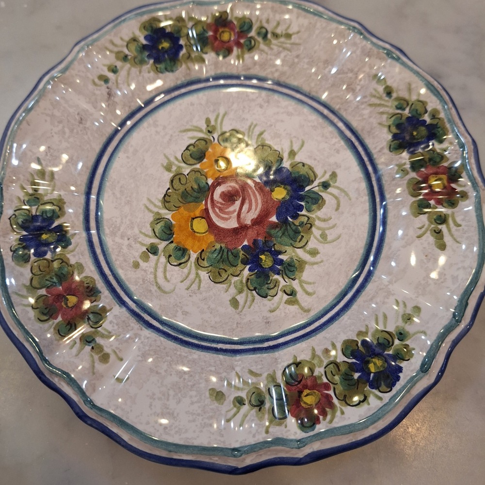 Vintage Siena Salad Plate Unisex 8 in White Floral Hand Painted Ceramic Decor